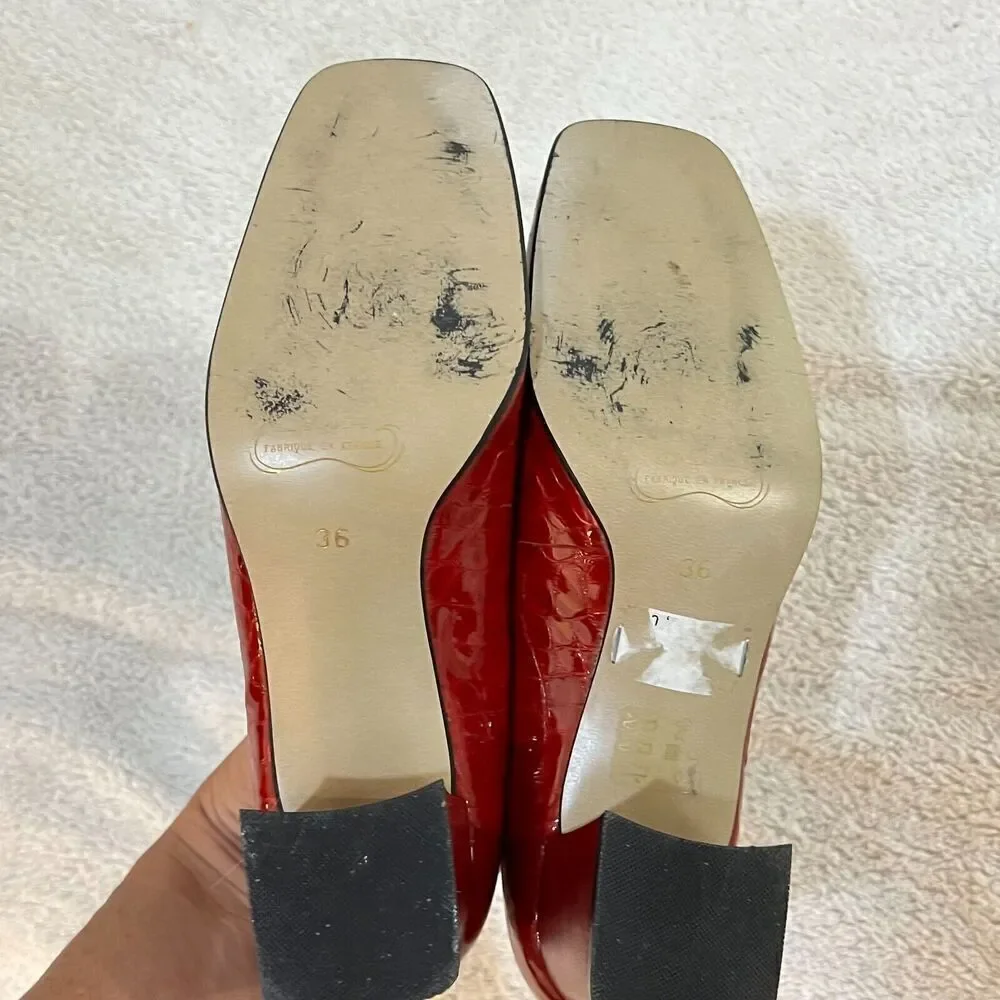 Vtg 80/90s Paul De LaGrange Women Red Pump Block Heel 36 Square Toe Retro France
